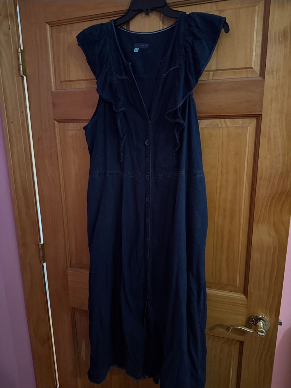 Pilcro Demin Ruffle-Trim Button-Front Maxi Dress